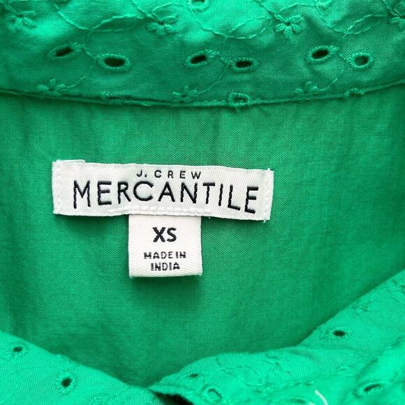 J.Crew Eyelet Collared Tie-Front Shirt Dress in Green 100% Cotton, Size XS - Picture 4 of 12